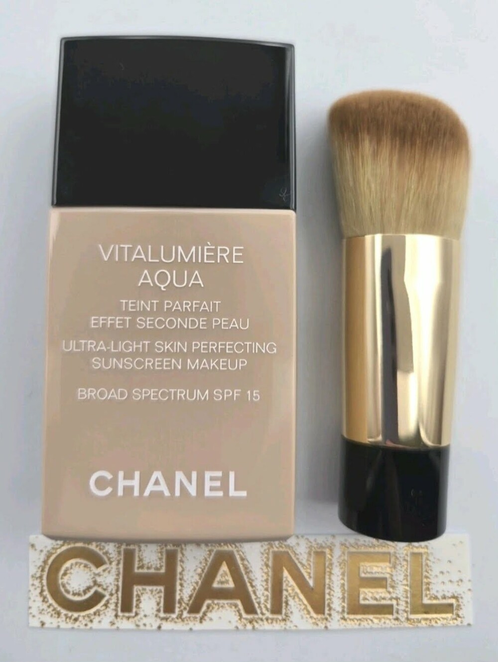 CHANEL VITALUMIERE AQUA 42 ROSE BEIGE Ultra-Light Makeup SPF15 New  Brush No Box